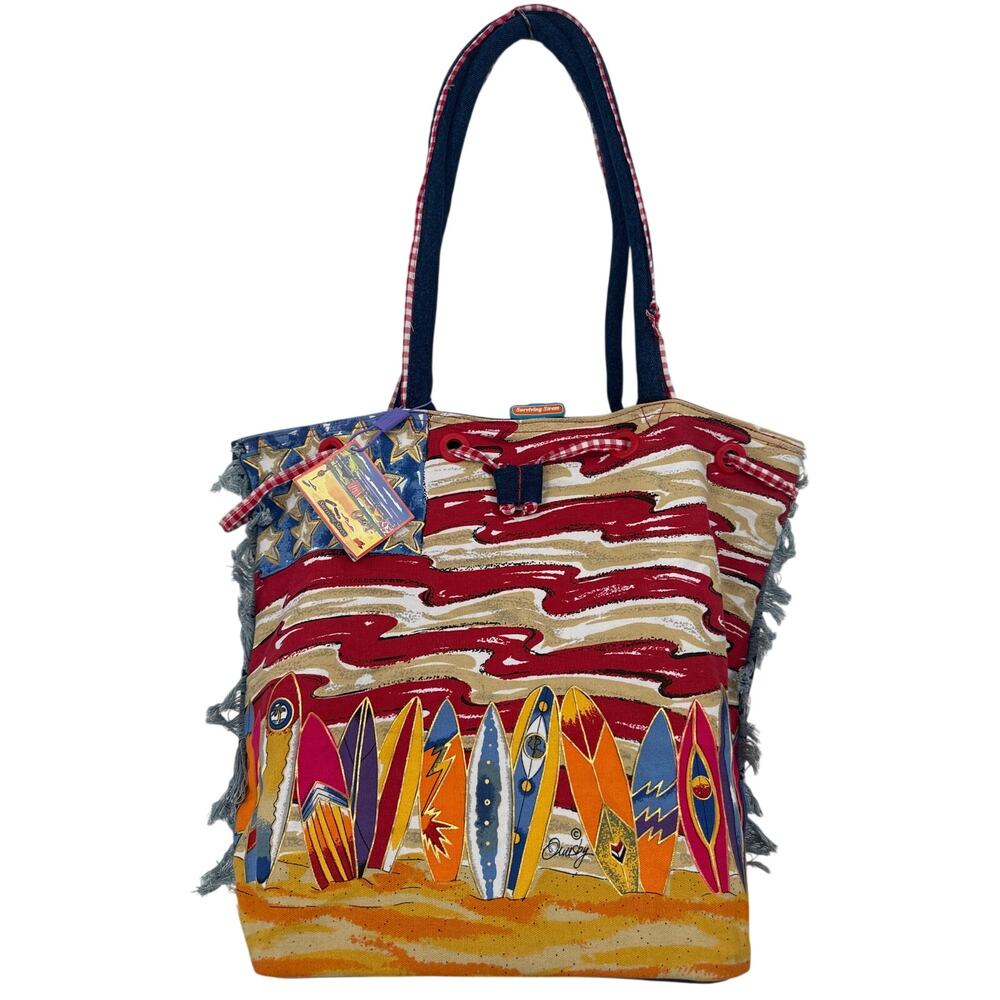Vintage Americana Anne Ormsby USA “Surviving Stress” Denim Canvas Beach Tote